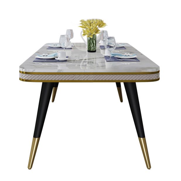 Luxury 1/2/5/7 Pieces Rectangle Dining Set Marble Dining Table with Leather Chairs