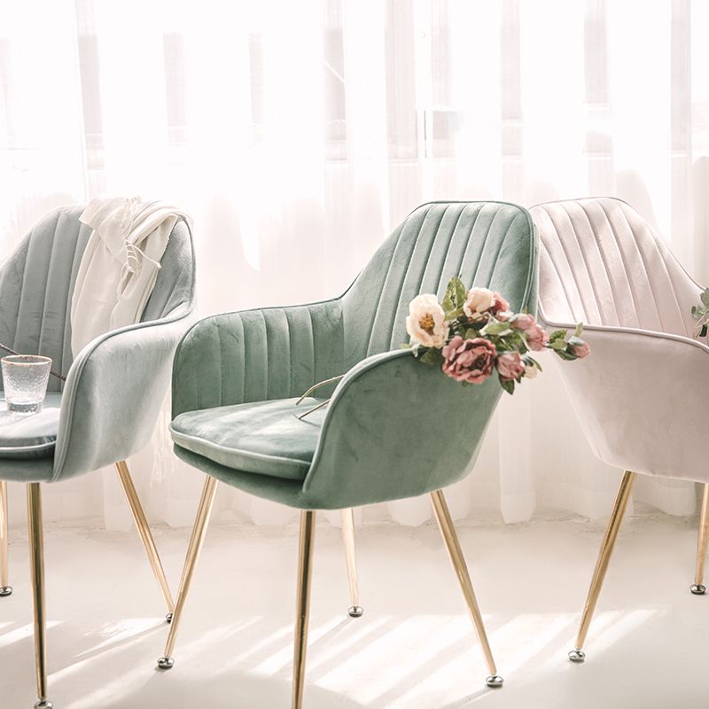 Scandinavian Style Upholstered Side Chairs Solid Back Arm Dining Chairs for Home Use