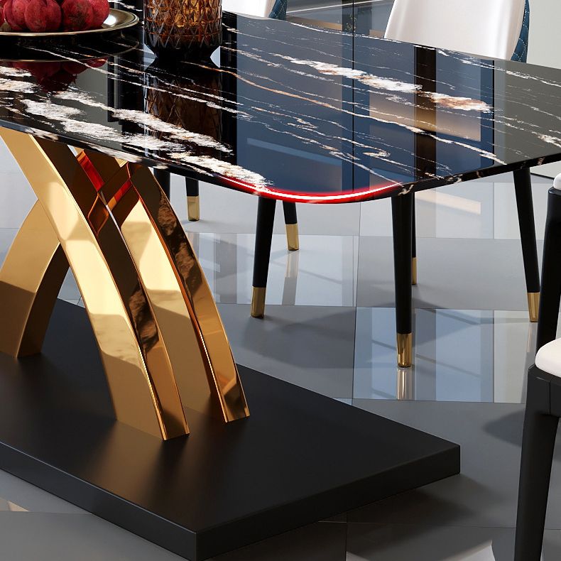Glam Style Sintered Stone Table Rectangle Table with Metal Legs for Kitchen