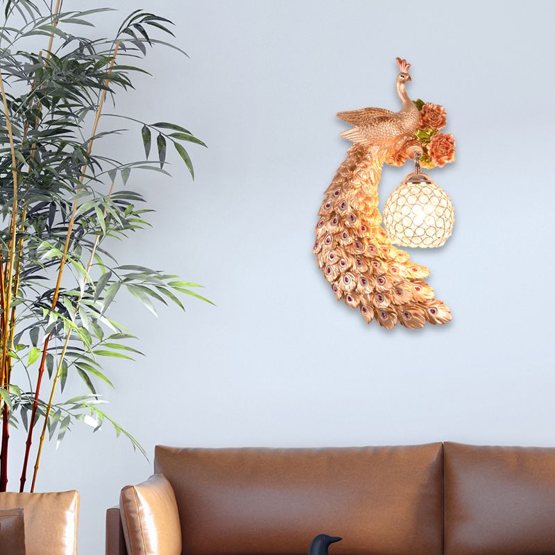 Doble/derecho/izquierdo Peacock pared Squads Stiloft Metal 8 "/10" W 1 Iluminación de pared de bulbo con sombra de cristal de domo en blanco/oro