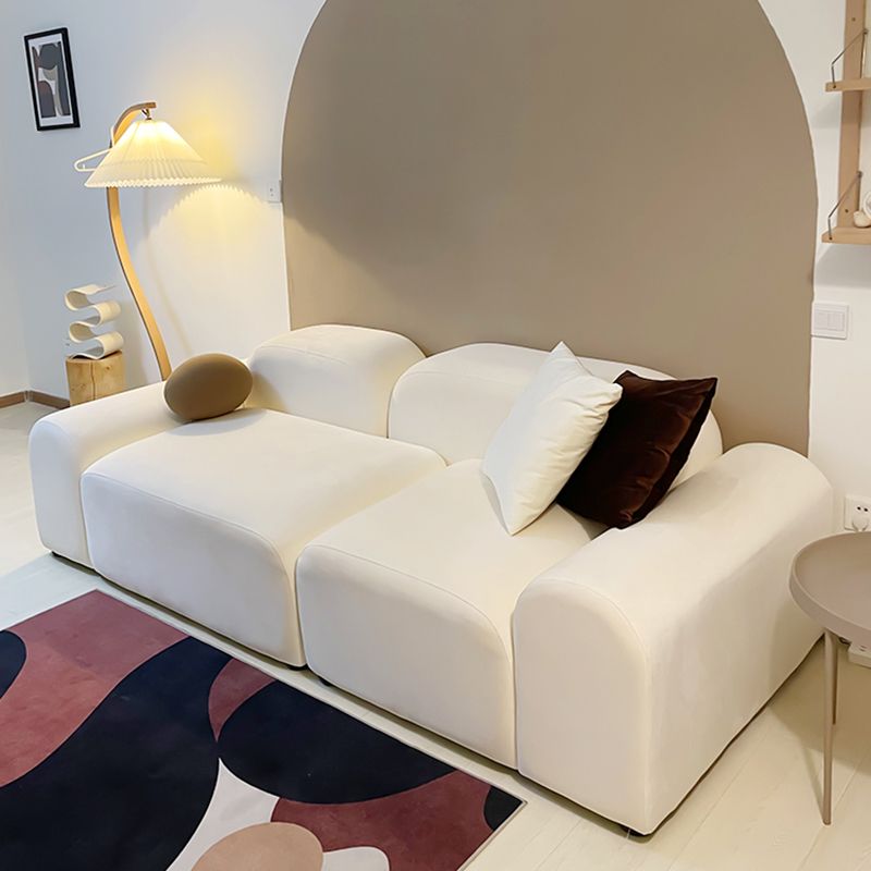 Contemporary Faux Leather/Velvet Sofa White Round Arm Loveseat