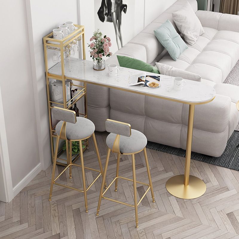 Marble Top Bar Table Contemporary Metal Frame Pub Table with Storage