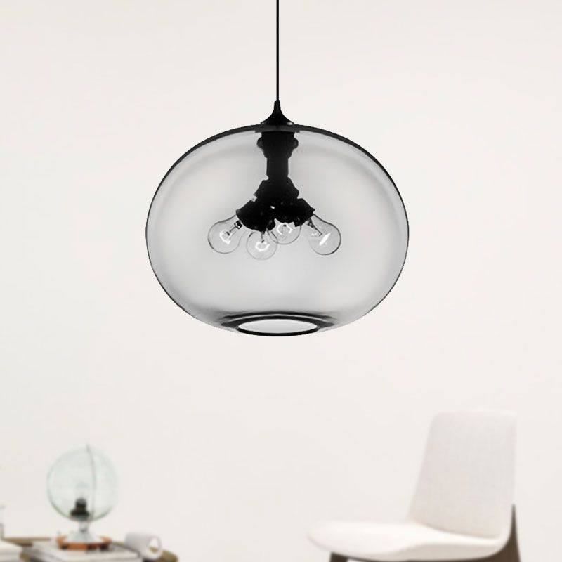 4 Lights Ceiling Pendant Light with Oval Glass Shade Modern Brown/Clear/Amber Hanging Light