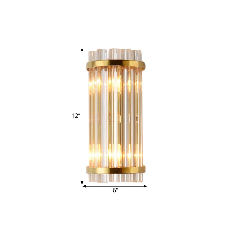 Modernist 2 Lights Wall Lamp Gold Cylinder Wall Mount Lighting with Clear Crystal Rod Shade