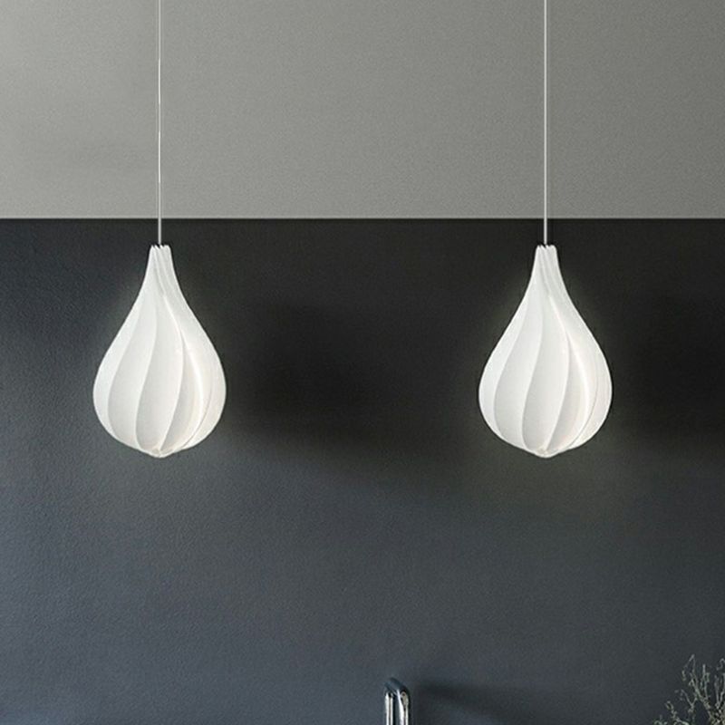 White Drop Shaped Pendulum Light Decorative 1 Bulb Plastic Pendant Lamp for Living Room