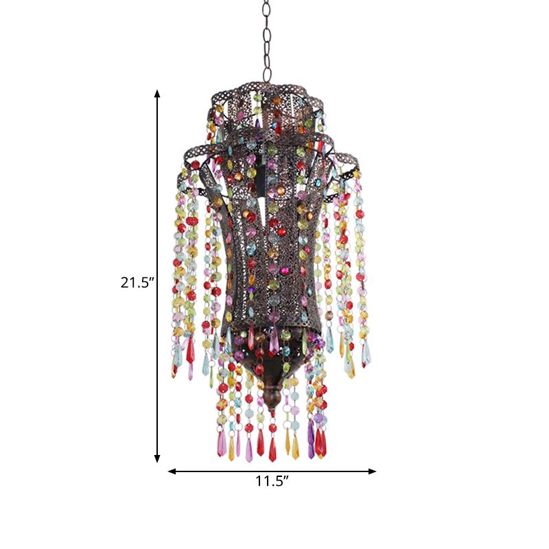 Art Deco Curvy Suspension Pendant 1 Light Metal Hanging Lamp in Bronze for Living Room