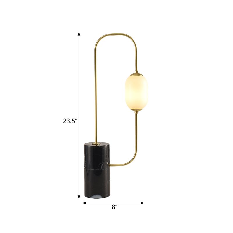 Designador de lámpara de mesita de noche de circuito iluminación de mesa negra y dorada de vidrio mate con base de mármol de cilindro