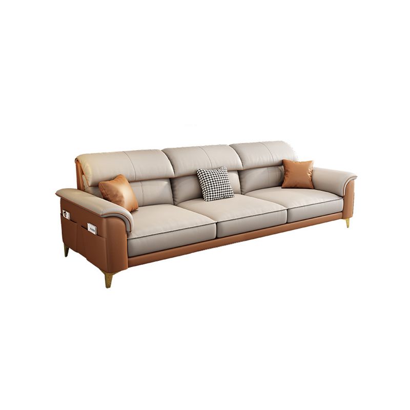 Modern Faux Leather Beige Sofa with Pillow Top Arm for Living Room