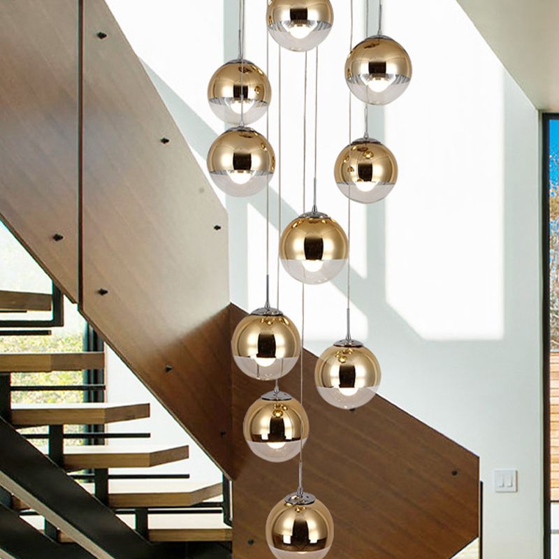 Globe Cluster hanglamp Licht Noordse aluminium trapverlichting met heldere glazen bodem in goud
