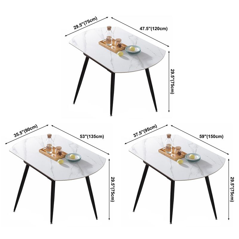 Extendable Round Dining Table Modern Sintered Stone Top Table with 4 Legs