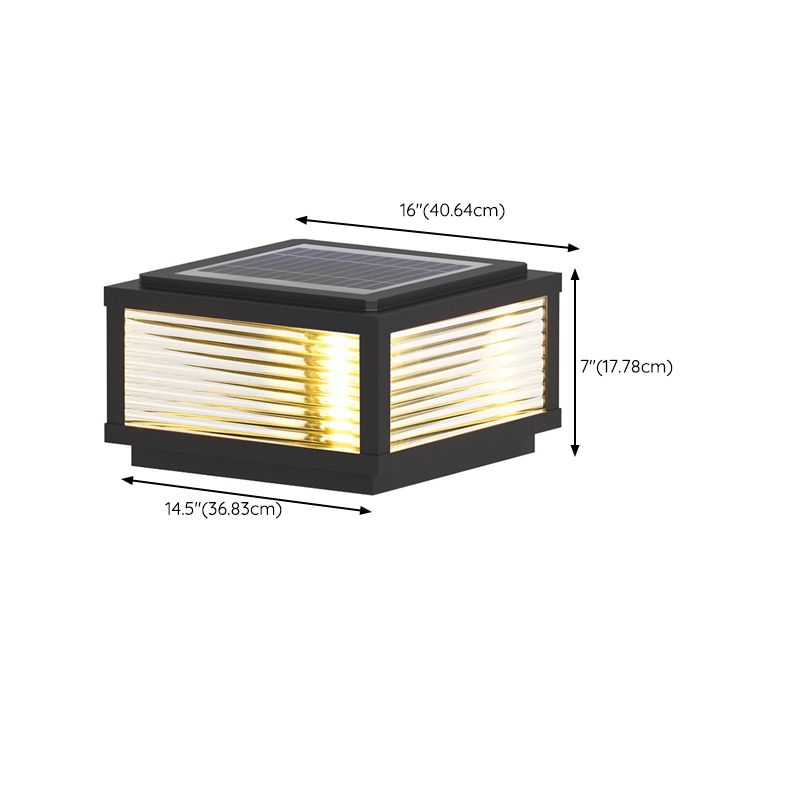 Metal Rectangle Shape Solar Pillar Lamp Modern 1 Light Outdoor Waterproof Light in Black