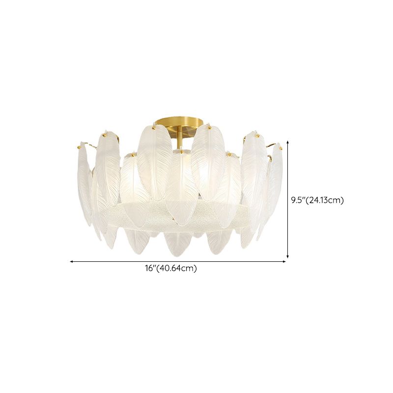 Nordic Ceiling Light Feather-shaped Glass Shade Flush Mount Light Fixture