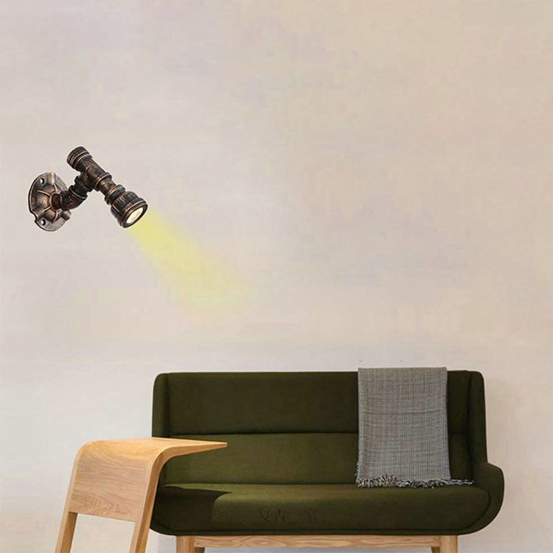 Bronze Pipe Wall Mounted Lamp Antique Style Metal Living Room Wall Light Sconce