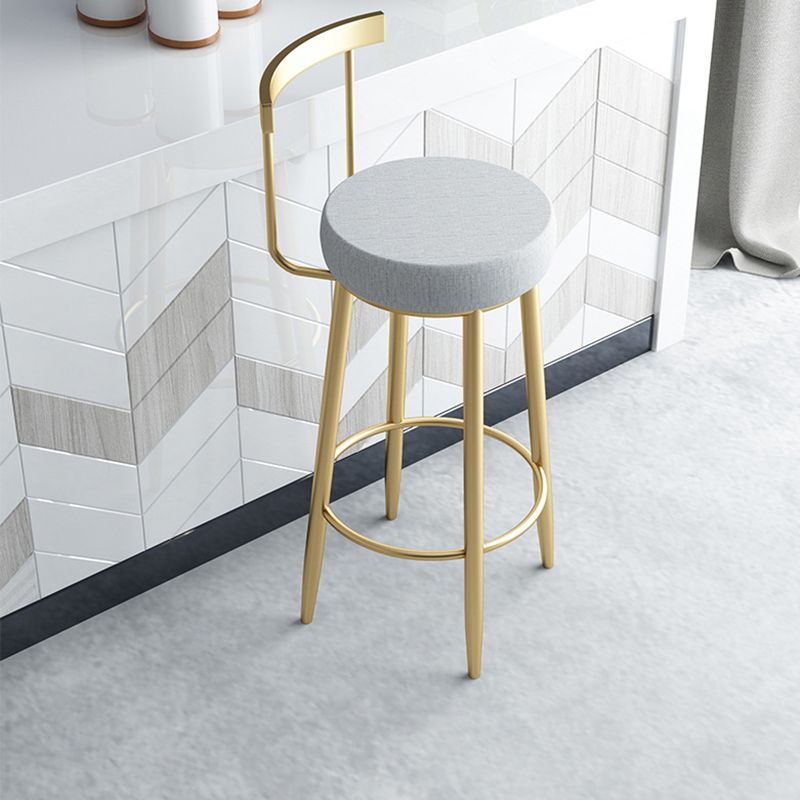 Glam Armless Backrest Counter Stool Iron Bar Stool with Cushion and Pedal for Kitchen