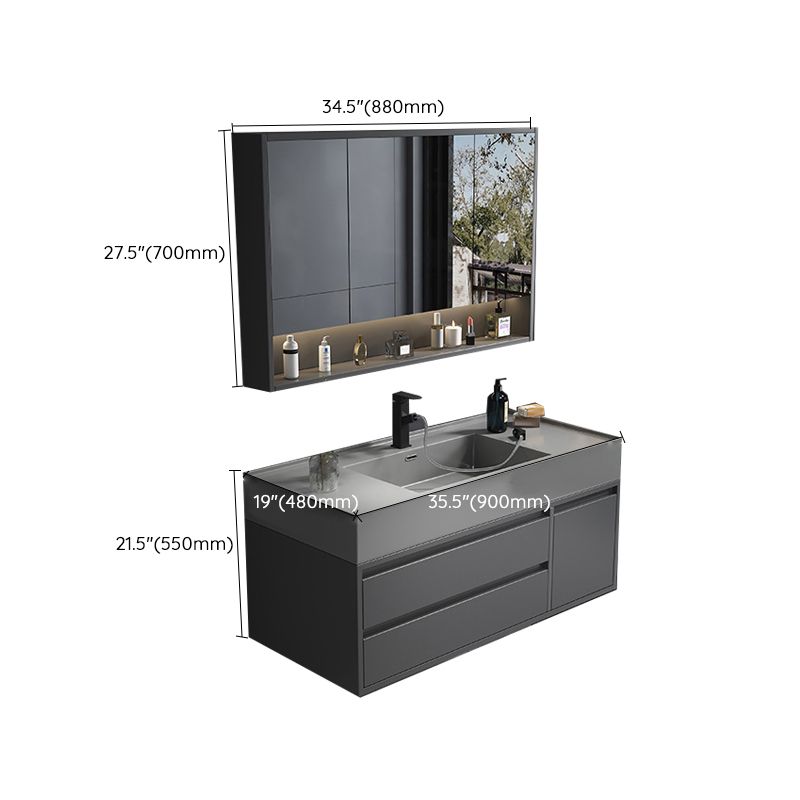 Single Sink Grey Vanity Shelving Included Mirror Rectangle Vanity with 2 Drawers