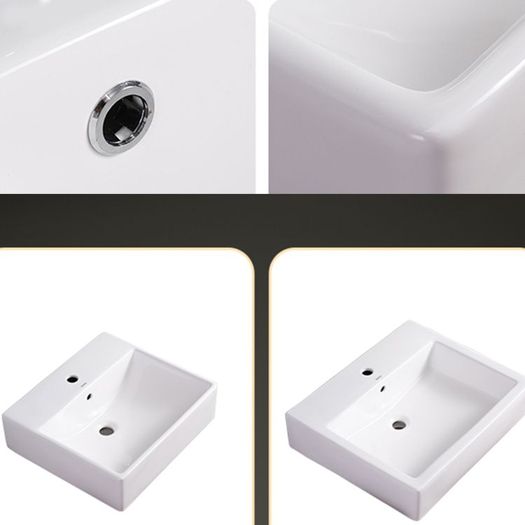Bathroom Sink White Rectangle Overflow Ceramic One Hole Sink with Faucet