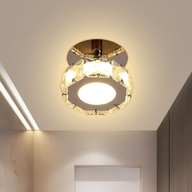 Apparecchiatura a soffitto quadrato/rotondo a LED cromata modernista semi di montaggio in cristallo in luce calda/bianca