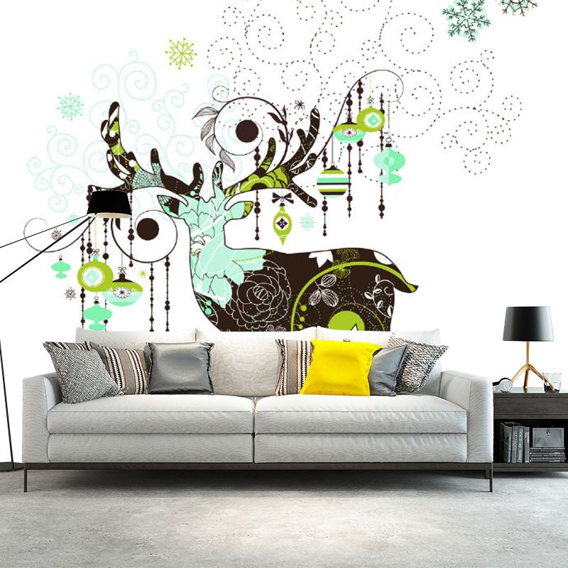 Modern Art Deer Mural Wallpaper for Bedroom Personalized Wall Covering in Grey-Green