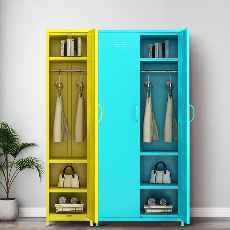 White Steel Wardrobe Cabinet with Adjustable Shelves Modern Wardrobe Closet