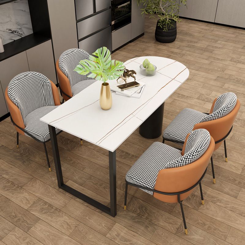 Contemporary Sintered Stone Dining Table Metal Dining Table with Double Pedestal Base