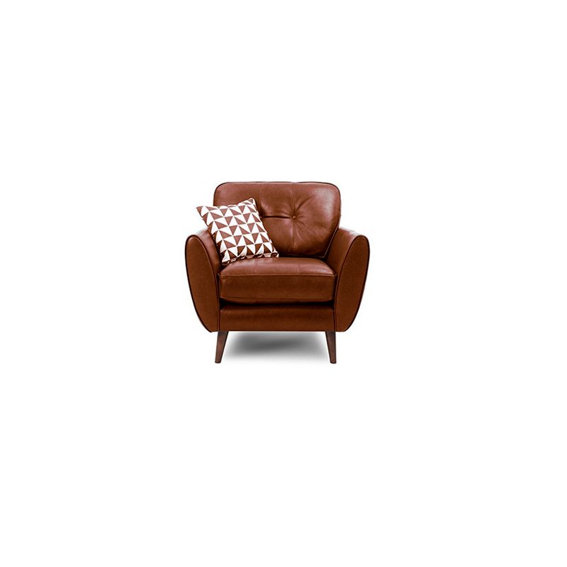 Genuine Leather Flared Arm Sofa Modern Jewel-tuft Wood Legs Sofa