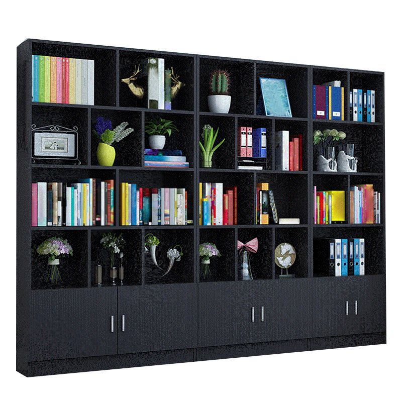 Closed Back Wooden Bookshelf Modern Home Living Room Standard Bookcase with Door