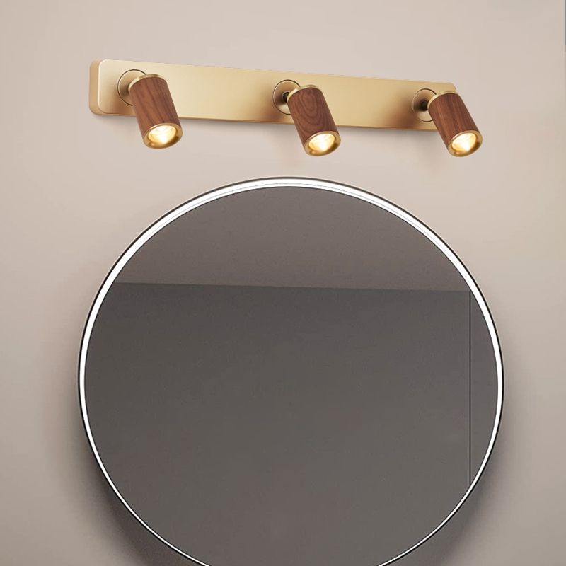 Modern Simple Cylinder Shape Vanity Light with Wood Shade for Shower Room