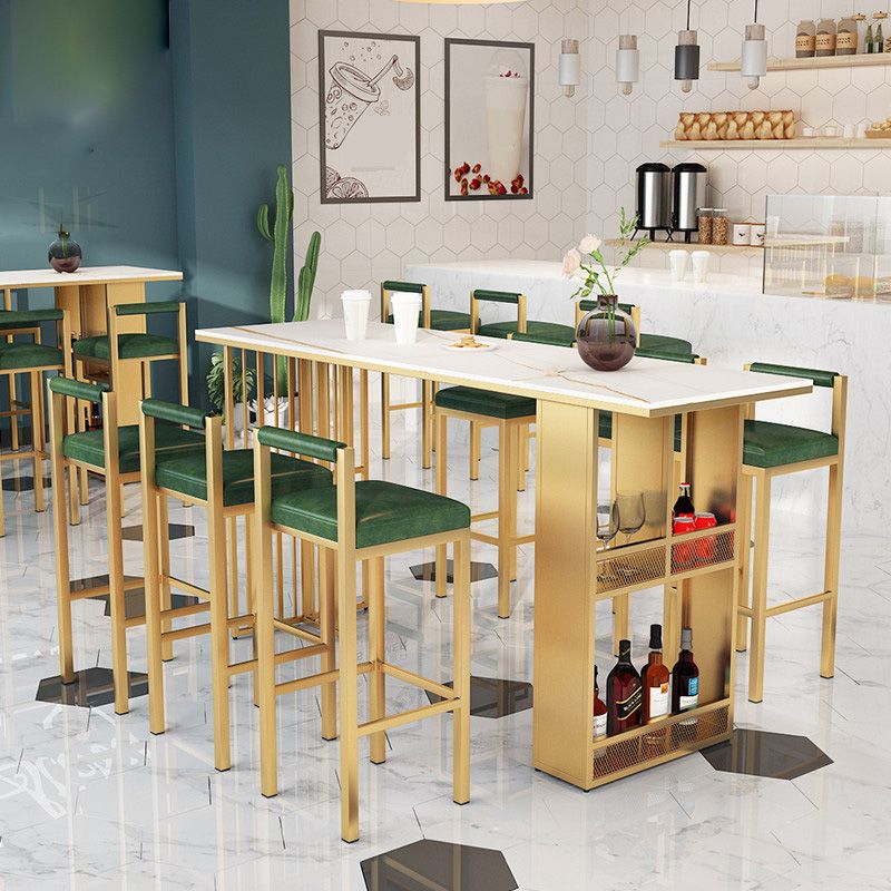 Industrial Rectangle Bar Height Table Double Pedestal Bar Table with Storage