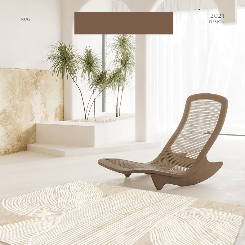 Modern Simple Stripe Rug Apricot Tone Polyester Carpet Stain Resistant Indoor Rug for Home Decoration