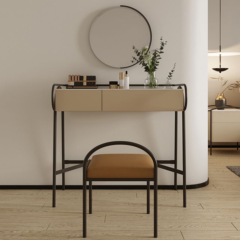 Stone Top Mirrored Make-up Vanity Metal Dressing Table Set with Stool