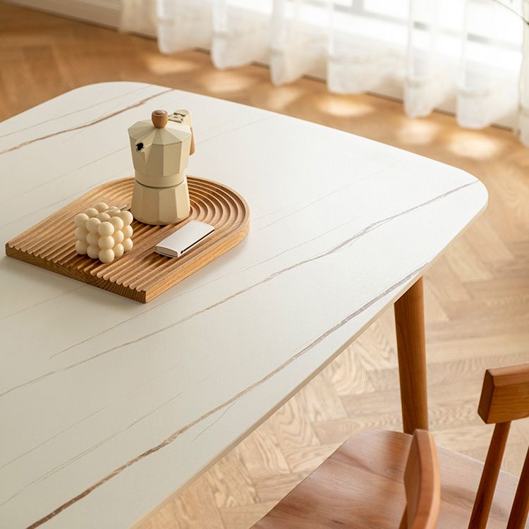 Contemporary White Standard Dining Table Sintered Stone Top Dining Table for Kitchen