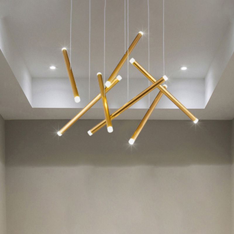 Brown/Gold/Rose Gold Flute Cluster Pendant Light Simple Style 7 Lights Metal Pendant Light for Dining Room in Warm/White