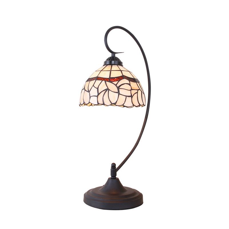 Lampada da notte con braccio a spirale in vetro colorato Tiffany Style 1 testa con finitura nera Illuminazione da tavolo con paralume a ciotola