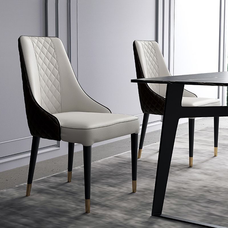 Glam Style Parsons Side Chair Leather Indoor Dining Chair with Wooden Base