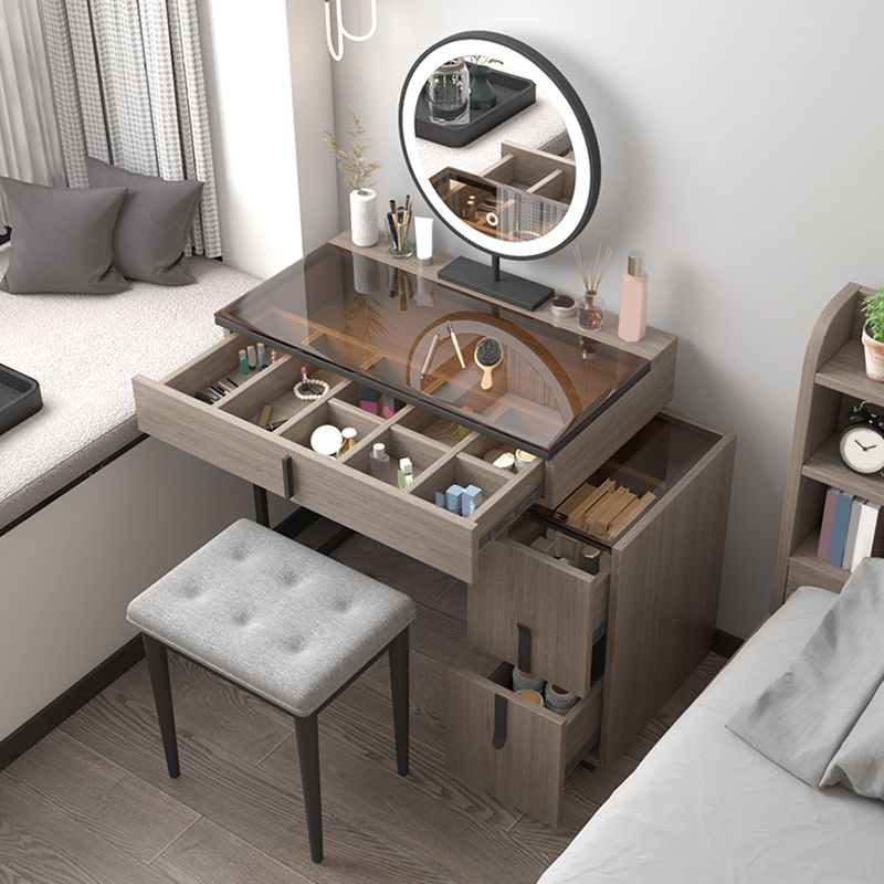 3-Drawer Glass Vanity Table with Stool Glam 26.4" W Dressing Table