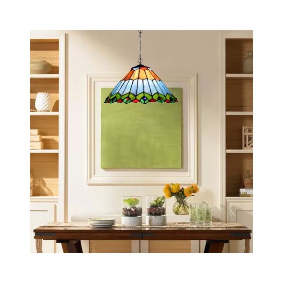 Kitchen Pendant Lights Stained Glass with Adjustable Chains Tiffany Cone Ceiling Fixture