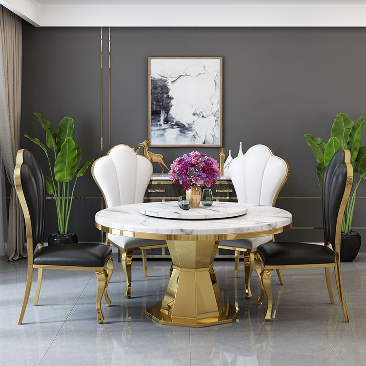Round Traditional Luxury Dining Table White Sintered Stone Indoor Table with Pedestal Base