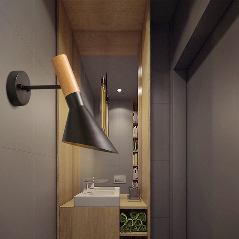 Cone Shape Wood Vanity Sconce Light Modern Style 1-Light Vanity Mirror Lights