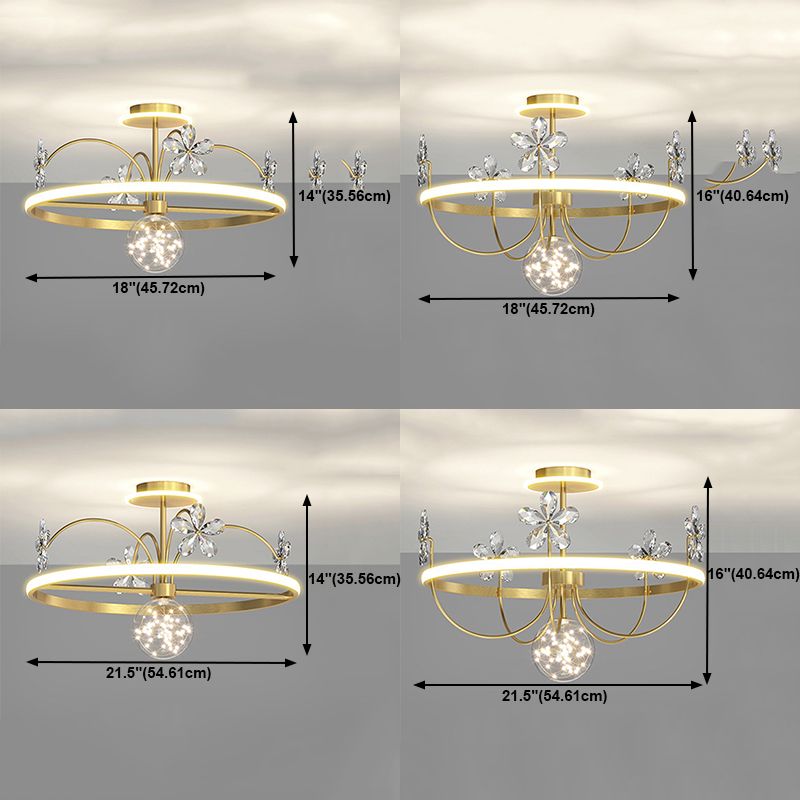 3 Lights Round Flush Ceiling Light Modern Style Crystal Flush Mount Lights