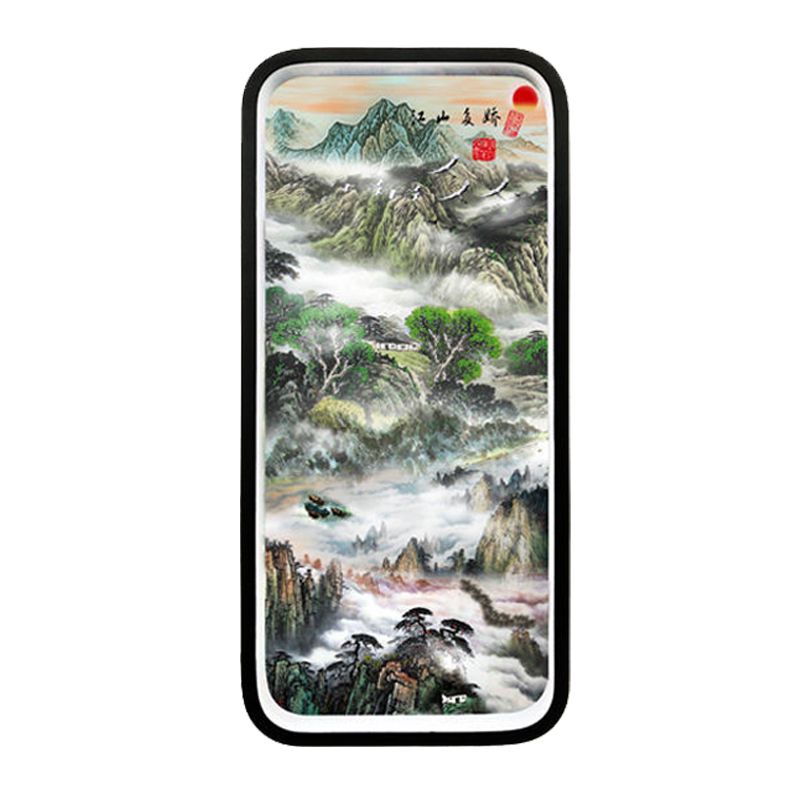 Asia Mountain Scenery Metal Mural Lamp LED Flush Mount Wall Sconce in Black for Family Room