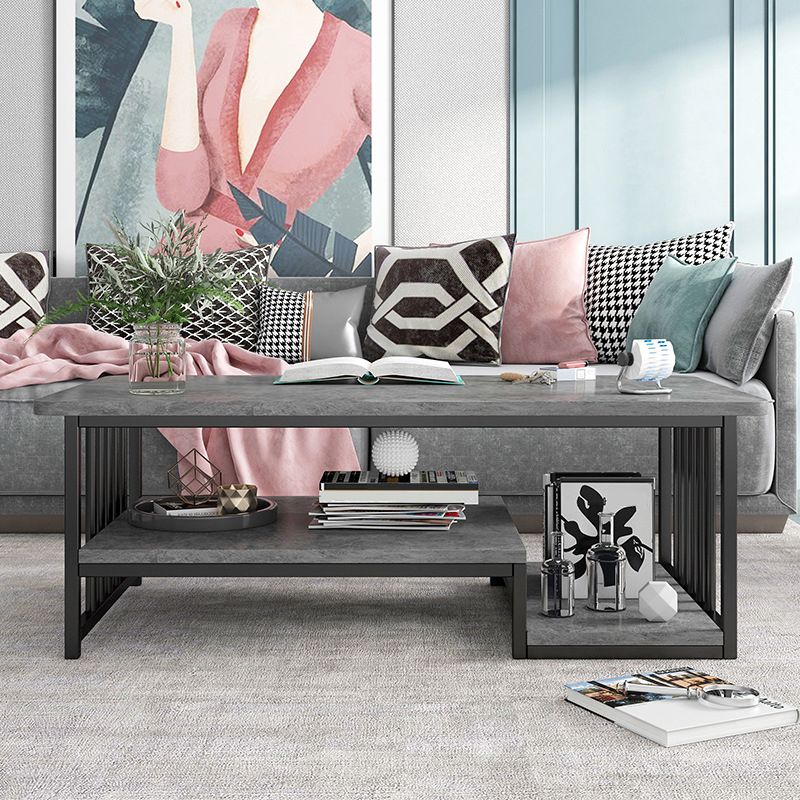 Modern Metal Marble Coffee Table Rectangle Cocktail Table with Shelf