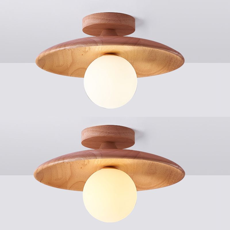 Contemporary Wooden Semi Mount Lighting Glass Shade Semi Flush for Foyer