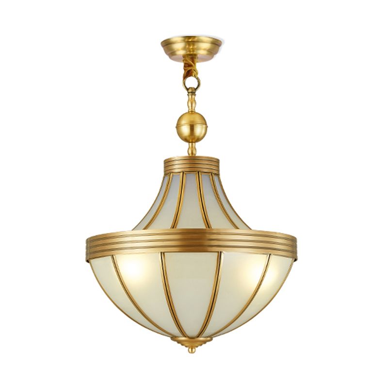 Gold Chandelier Pendre Light Light Colonial Sandblasted Verre 3 Lumières Salle Salle Suspension Lampe