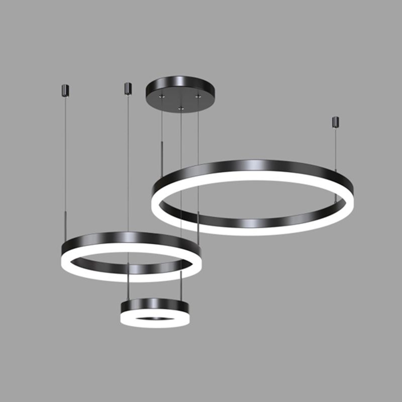 Metal Circle Pendant Chandelier Minimalist Black LED Pendant Light for Living Room
