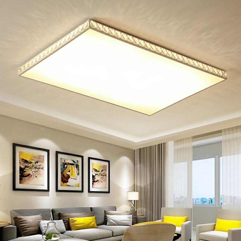 Plafonnier encastré géométrique blanc Lampe encastrée LED en acrylique minimaliste avec bord en cristal