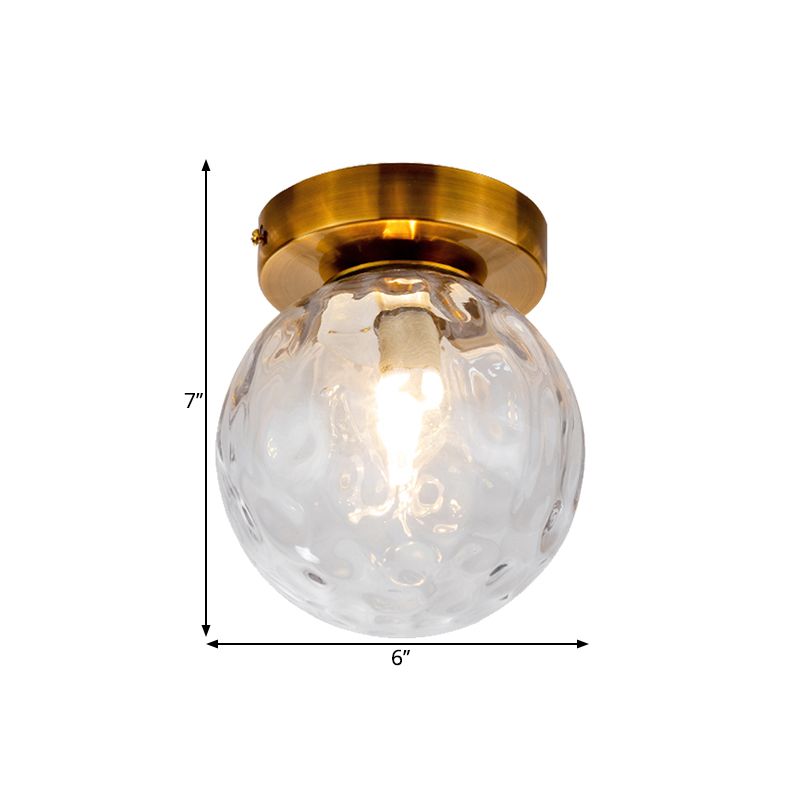 Single Bulb Flush Mount Vintage Modo Clear Dimpled Glass Ceiling Light Fixture in Brass