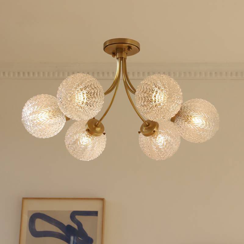 Glass Ball Shape Flush Mount Light Modern-Style Multi Lights Flush Ceiling Light in Brass