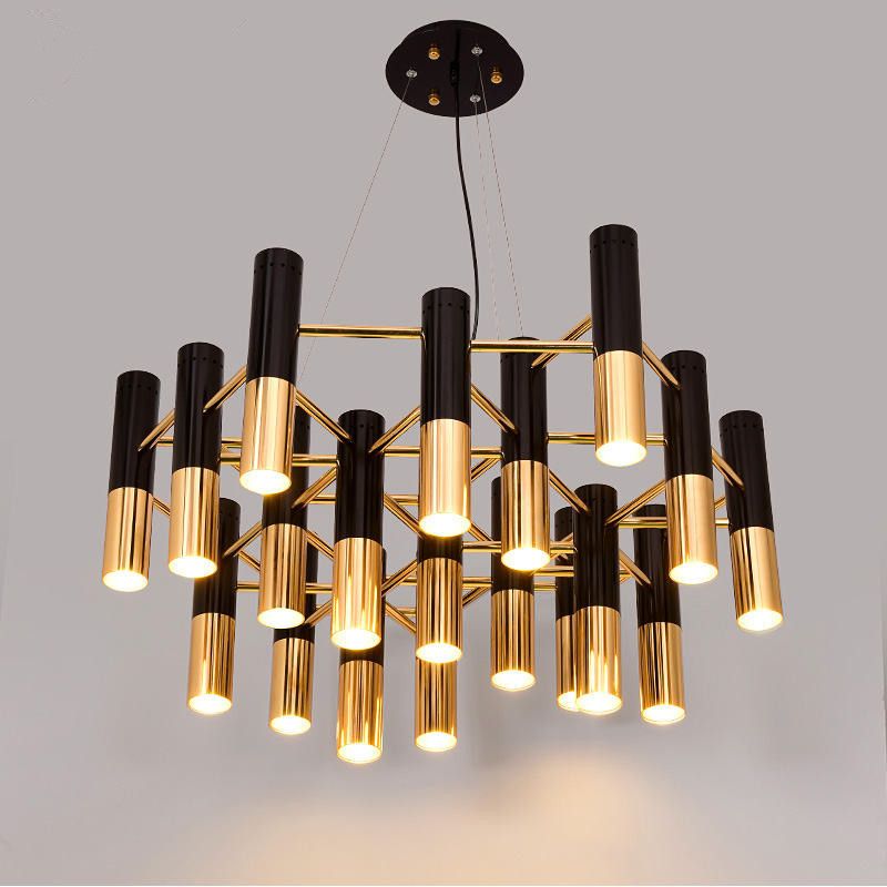 Postmodern metalen kroonluchter verlichtingsarmatuur zwart-gouden hanglamp voor zitkamer