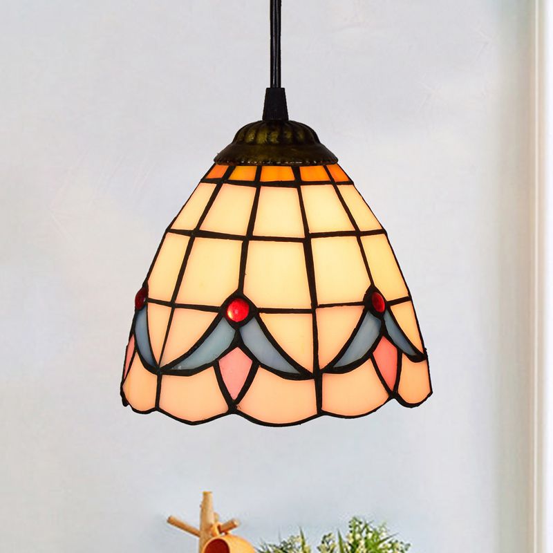 Shaded Pendant Light 1 Bulb Stained Art Glass Tiffany Suspension Light Fixture for Corridor