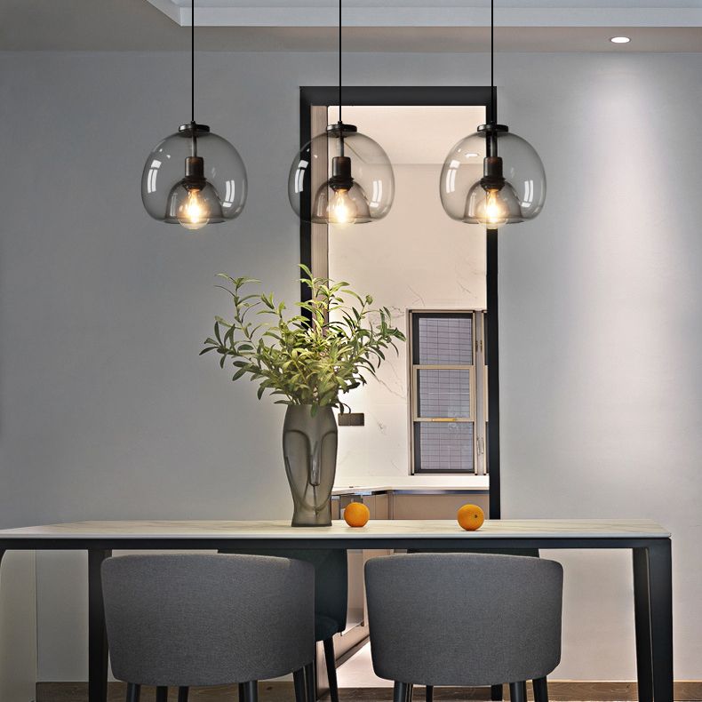 Modern Iron Pendant Light Globe Glass Hanging Lamp for Dining Room